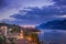 Above idyllic Lake Garda in Malcesine at dawn, Italian alps, long exposure