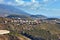 Above landscape view of growing banana plantation farm in Los Llanos, Spain with copy space. Scenic aerial of