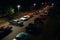 above shot of classic cars parked on asphalt road generative AI