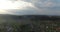 Above the small town is flying balloon. Aerial view