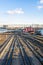 above view empty railroad tracks at railway siding