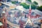 Above view at the Frankfurt old town city center - Romerberg square and St. Nikolaus church