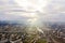 Above view Moscow cityscape and blue clouds