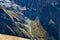 above view of mountain river in canyon near Dombay