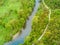 Above view of a river trough the forest, Nera Gorges. Cheile Ner