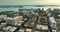 Above view of Sarasota city, Florida with waterfront office high-rise buildings and John Ringling Causeway leading from