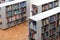 Above view of shelving units with books