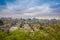 Above view of Skyline of Santiago de Chile at the foots of The Andes Mountain Range and buildings at Providencia