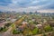 Above view of Skyline of Santiago de Chile at the foots of The Andes Mountain Range and buildings at Providencia