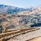 Above view of suburbs of Al-Karak town in winter