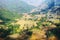 Above view of Tavan village and rice field terraced in valley at Sapa