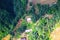 Above view of Tavan village and rice field terraced in valley at Sapa