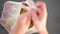 Above view of woman hands with  grocery shopping bag