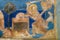 Abraham`s sacrifice. Romanesque wall-painting.