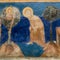 Abraham`s sacrifice. Romanesque wall-painting.