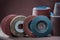 Abrasive tools set of flap wheels and rolled sandpaper