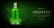 Absinthe bottle mock up banner, blank glass flask