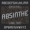 Absinthe label font and sample label design with decoration