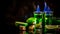 Absinthe poured into a glass. Photo of a glass of absinthe and sugar cubes isolated on black background. space for text
