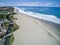 Absolutely empty Petitenget Beach. Bali, Indonesia. Aerial image.