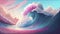 Absolutely stunning Generative Ai illustration of wave and cloud texture combined to create abstract surreal landscape background
