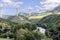 Absolutely virgin nature, forests and meadows of the valley of Tarn and Millau Viaduct pierces through it