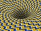 Absorbing rotating hole of yellow blue zigzag stripes pattern. Vector optical illusion background