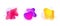 Absract fluid gradient pink, purple, yellow spots with geometric symbols set.