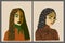 Abstarct female portraits. Paper cut mosaic style. Modern hand drawn vector illustrations. Flat design.