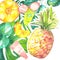 Abstarct tropical watercolor background with pineapple