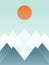 Abstrac winter mountain landscape vector illustration. Snowy hills with orange sun. Artistic poster or card.