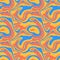 Abstract 1970 liquid marble seamless pattern. Red yellow blue wavy swirl texture. Groovy trippy distort psychedelic background