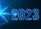 Abstract 2023 business vision, goals concept web banner in futuristic polygonal style on dark blue