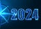 Abstract 2024 business vision, goals concept web banner in futuristic polygonal style on dark blue
