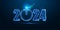 Abstract 2024 New Year digital web banner template. Futuristic greeting card on dark blue background