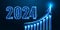 Abstract 2024 New Year, investment growth year digital web banner template on dark blue background