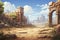 Abstract 2D desert ancient ruins background environment for adventure or battle mobile game.