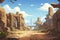 Abstract 2D desert ancient ruins background environment for adventure or battle mobile game.