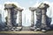 Abstract 2D greek stone pillars background environment for adventure or battle mobile game.