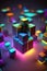 Abstract 3D background, colored glowing cubes. Vertical background. AI generative