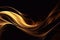 Abstract 3d background. Wavy smoky glowing stripes in gold tones on a black background. Generative AI