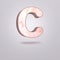 Abstract 3d capital letter C in pink marble. Realistic alphabet on modern font, isolated gray background. Vintage poster. Art