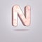 Abstract 3d capital letter N in pink marble. Realistic alphabet on modern font, isolated gray background. Vintage poster. Art