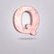 Abstract 3d capital letter Q in pink marble. Realistic alphabet on modern font, isolated gray background. Vintage poster. Art