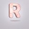 Abstract 3d capital letter R in pink marble. Realistic alphabet on modern font, isolated gray background. Vintage poster. Art