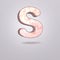 Abstract 3d capital letter S in pink marble. Realistic alphabet on modern font, isolated gray background. Vintage poster. Art