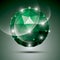 Abstract 3D emerald gala sphere with gemstone effect, green glossy orb created from triangles, eps10.