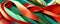 Abstract 3D illustration of Christmas coloured ribbon background in red, green and gold.