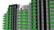 Abstract 3D illustration of a modern building\\\'s faÃ§ade with green colored balcony parapets.