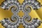 Abstract 3D-image with a volume on a gold background of fractal complex patterned elements